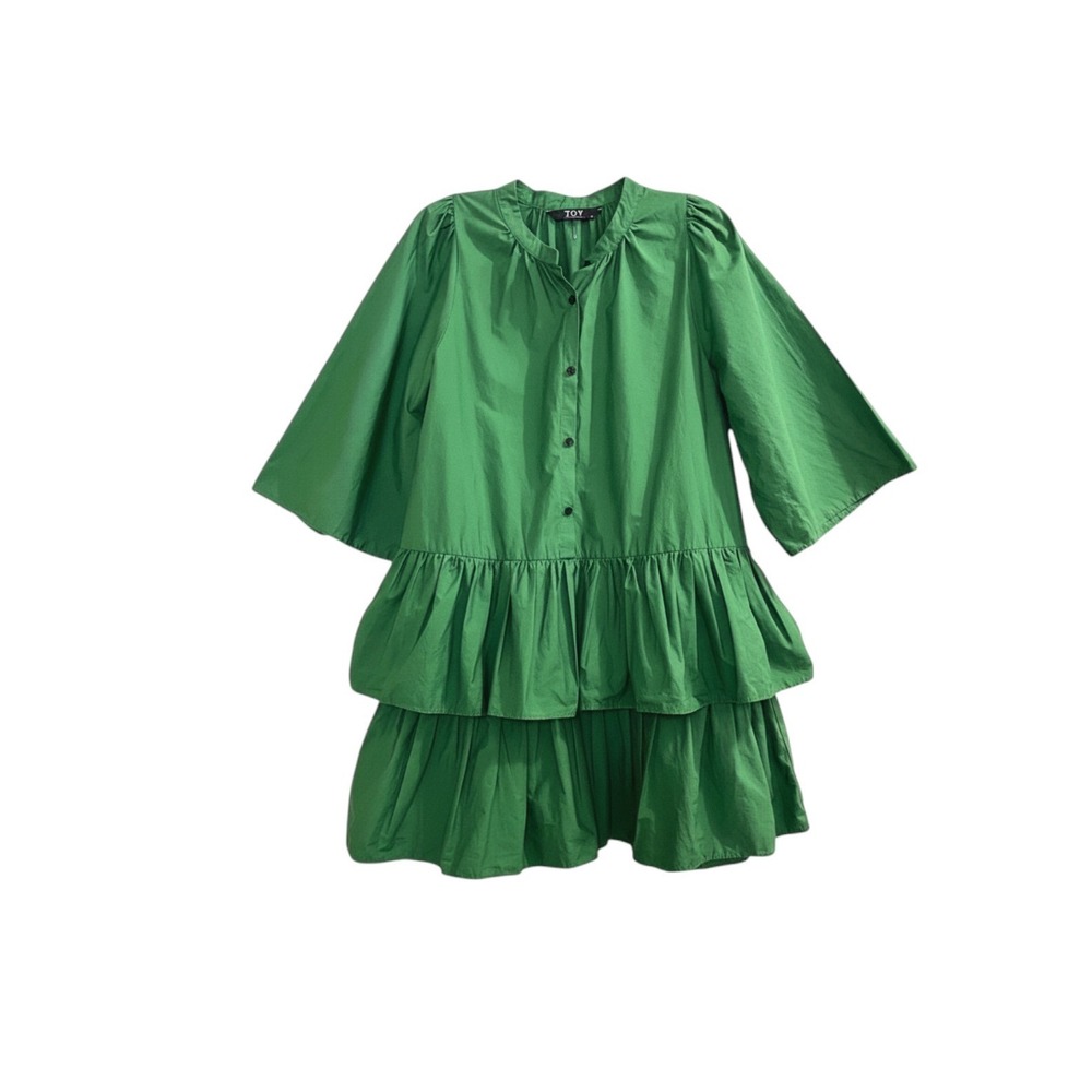 TOV Los Angeles Kelly Green Tiered Poplin Smock Mini Dress Size 42 US L